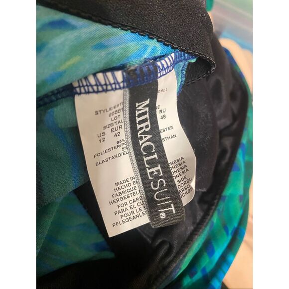 Miraclesuit size 12 Dazzle Tankini Top Palm Reeder blue green swimwear - Picture 8 of 10